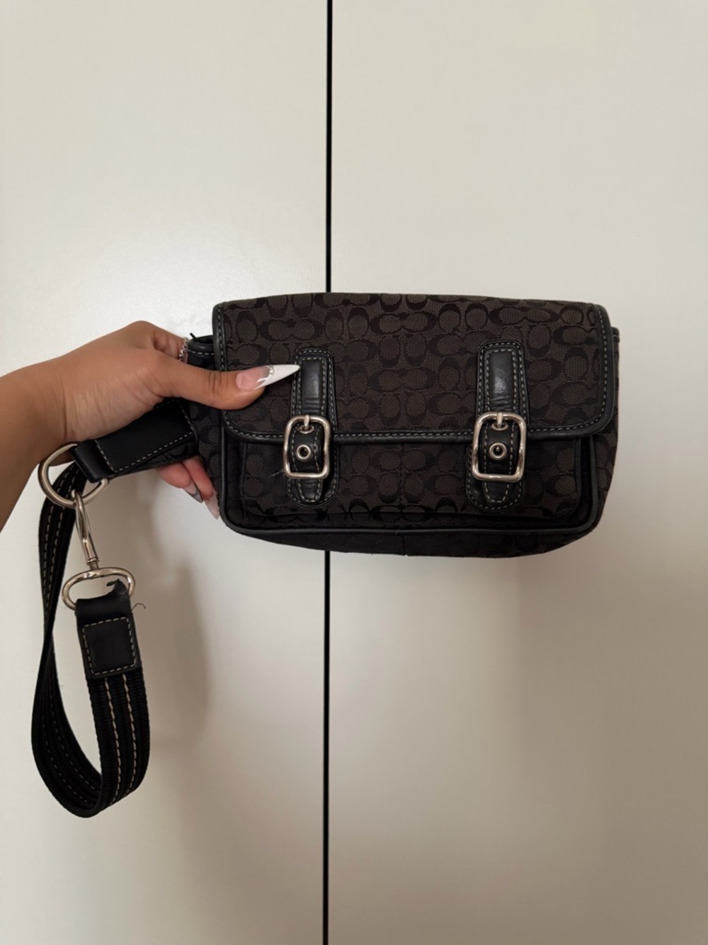 Coach Black Signature Canvas Crossbody with Buckle Accents